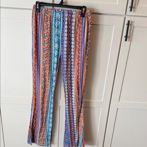 Boho Striped Print Wide-Leg Pants - Multicolor